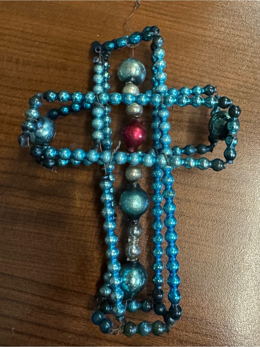 Beaded Cross Wall Accent in Teal and Red
